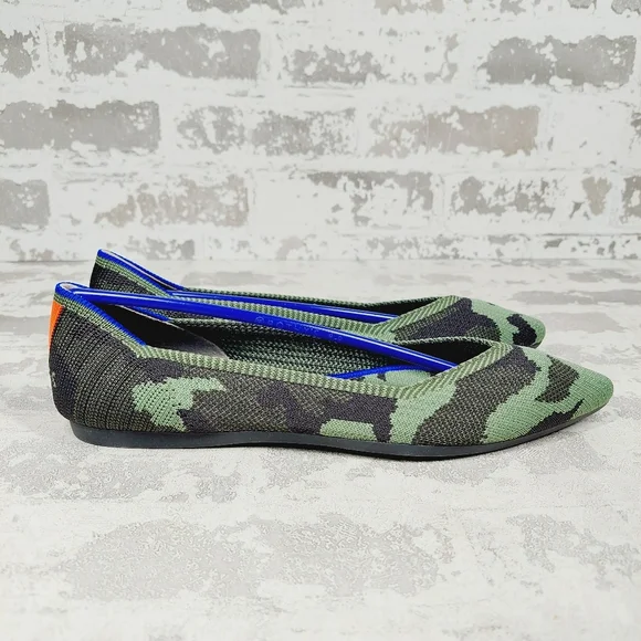 New Rothy’s The Point Olive Camo Slip On Ballet Flat Shoes W385